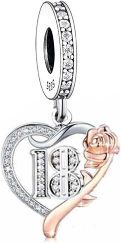 S925 Sterling Silver Charms, Birthday Age Anniversary Charm Compatible With Pandora Moments Rose Gold Rose Heart Charm Bracelet Jewelry in Kuwait