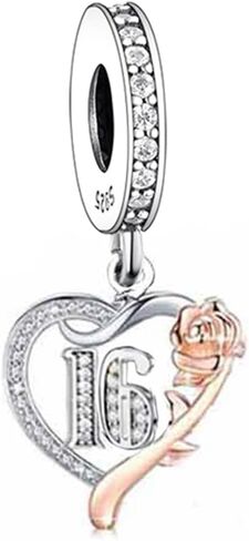 S925 Sterling Silver Charms, Birthday Age Anniversary Charm Compatible With Pandora Moments Rose Gold Rose Heart Charm Bracelet Jewelry in Kuwait