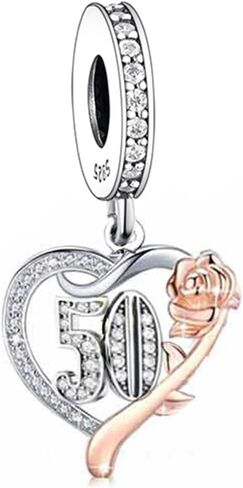 S925 Sterling Silver Charms, Birthday Age Anniversary Charm Compatible With Pandora Moments Rose Gold Rose Heart Charm Bracelet Jewelry in Kuwait