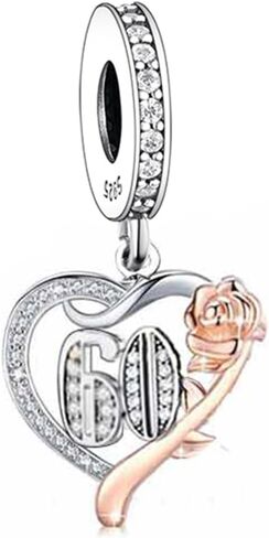 S925 Sterling Silver Charms, Birthday Age Anniversary Charm Compatible With Pandora Moments Rose Gold Rose Heart Charm Bracelet Jewelry in Kuwait
