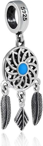 Blue Dreamcatcher Charm مع Feather 925 Sterling Silver Christmas Hiles Beads Charm Fit for Pandora Charms Bracelets in Kuwait