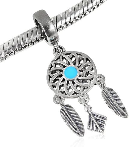 Blue Dreamcatcher Charm مع Feather 925 Sterling Silver Christmas Hiles Beads Charm Fit for Pandora Charms Bracelets in Kuwait