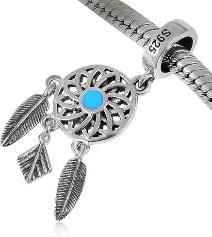 Blue Dreamcatcher Charm مع Feather 925 Sterling Silver Christmas Hiles Beads Charm Fit for Pandora Charms Bracelets in Kuwait