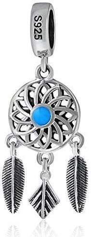 Blue Dreamcatcher Charm مع Feather 925 Sterling Silver Christmas Hiles Beads Charm Fit for Pandora Charms Bracelets in Kuwait