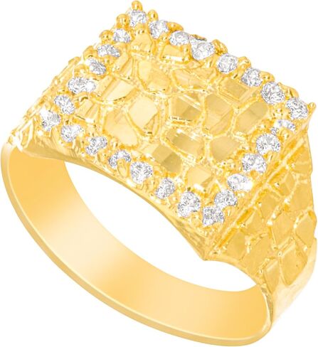 Floreo 10k Yellow Gold 11mm Solid Square CZ Border Nugget Ring in Saudi Arabia