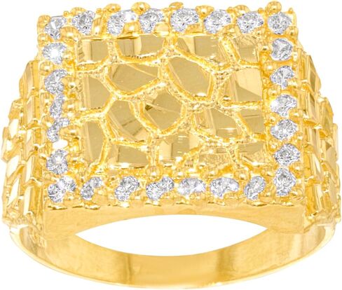 Floreo 10k Yellow Gold 11mm Solid Square CZ Border Nugget Ring in Saudi Arabia