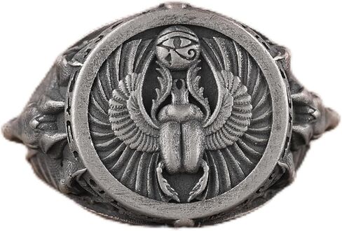 حلقة Horus Anubis مع عبور ثلاثي الأبعاد ، خاتم الرجال الفضي المصنوع يدويًا ، ومجوهرات الله المصرية ، خاتم الخاتم القديم ، حلقة الخنفساء الأساطير in Kuwait