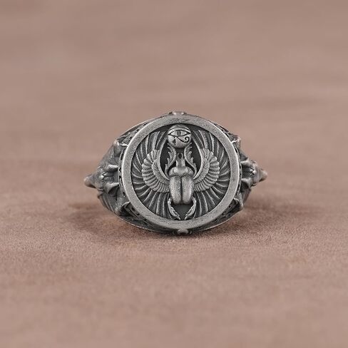 حلقة Horus Anubis مع عبور ثلاثي الأبعاد ، خاتم الرجال الفضي المصنوع يدويًا ، ومجوهرات الله المصرية ، خاتم الخاتم القديم ، حلقة الخنفساء الأساطير in Kuwait