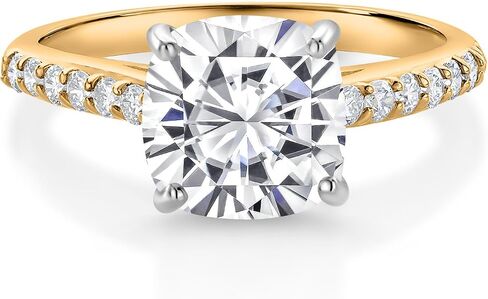 Gem Stone King 10K Yellow Gold 8MM Cushion Cut White Moissanite and White Lab Grown Diamond Engagement Ring For Women (2.58 Cttw, Available In Size 5, 6, 7, 8, 9) in Saudi Arabia