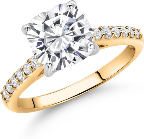Gem Stone King 10K Yellow Gold 8MM Cushion Cut White Moissanite and White Lab Grown Diamond Engagement Ring For Women (2.58 Cttw, Available In Size 5, 6, 7, 8, 9) in Saudi Arabia
