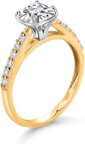 Gem Stone King 10K Yellow Gold 8MM Cushion Cut White Moissanite and White Lab Grown Diamond Engagement Ring For Women (2.58 Cttw, Available In Size 5, 6, 7, 8, 9) in Saudi Arabia