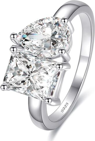 2.75CT TOI et moi خاتم الخطوبة ، 925 Sterling Silver Silver Stone Emerald & Pear Cut Zirconia الزفاف الخلود الفريدة عبارة in Kuwait