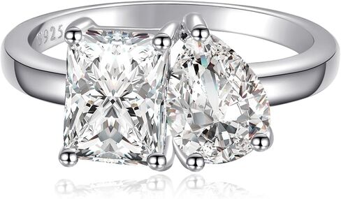 2.75CT TOI et moi خاتم الخطوبة ، 925 Sterling Silver Silver Stone Emerald & Pear Cut Zirconia الزفاف الخلود الفريدة عبارة in Kuwait