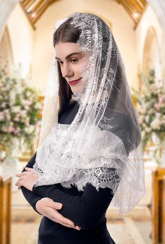 دانتيل حجاب الكنيسة كنيسة مانتيلا كنيسة مانتيلا للنساء ، رأس الكتلة اللاتينية تغطي لحفل الزفاف هالوين in Kuwait