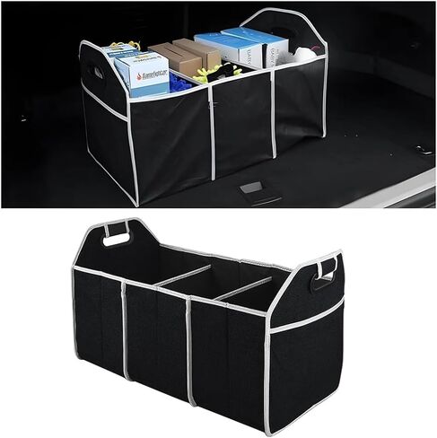 Car Trunk Folding Storage Organizer with 3 Compartments, Large Capacity Car Storage Boxes, Portable Waterproof Bags for Cargo Trunks, Universal SUV, Truck, Van in Saudi Arabia
