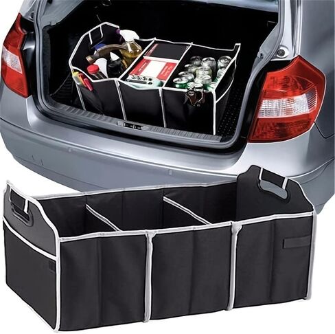 Car Trunk Folding Storage Organizer with 3 Compartments, Large Capacity Car Storage Boxes, Portable Waterproof Bags for Cargo Trunks, Universal SUV, Truck, Van in Saudi Arabia