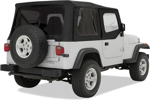 مجموعة أعلى ناعمة قابلة للتحويل متوافقة مع 1987-1995 Jeep Wrangler YJ سقف ناعم أسود مع الأبواب نصف العلوي والنوافذ البلاستيكية الملونة والألومنيوم + إطارات تصاعد الصلب كاملة in Saudi Arabia