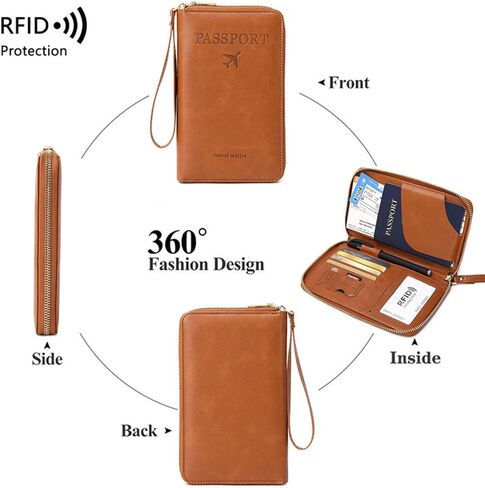 RFID Passport حامل للسفر - Cruise Essentials 2025 مع RFID حظر الأكمام | منظم وثيقة محفظة محفظة سفر للسرقة للنساء والرجال (براون) in Saudi Arabia