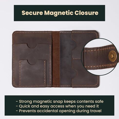 Full Grain Leather Passport Holder for Travel – Handmade Slim Wallet with Card Slots & Magnetic Closure – Compact Leather Case for Passport, Boarding Pass & Cards – Premium Gift (Non-Custom) in Saudi Arabia