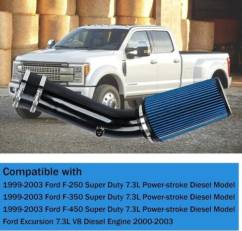 7.3L AIR COLD AITAKE KIT 4 "طقم أنابيب الهواء البارد لفورد F250 F350 Super Duty 1999.5 2000 2001 2002 2003 7.3 Powerstroke Diesel (Blue) in Kuwait