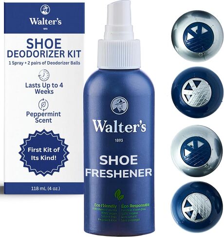 Shoe Deodorizer Spray & Odor Eliminator Kit - Shoe Spray for Smelly Shoes, Feet & Gym Bags | Peppermint Scent | Odor Removal & Shoe Cleaning Solution | 4 fl oz Spray + 2 Pairs of Deodorizer Balls in Saudi Arabia
