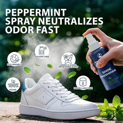 Shoe Deodorizer Spray & Odor Eliminator Kit - Shoe Spray for Smelly Shoes, Feet & Gym Bags | Peppermint Scent | Odor Removal & Shoe Cleaning Solution | 4 fl oz Spray + 2 Pairs of Deodorizer Balls in Saudi Arabia