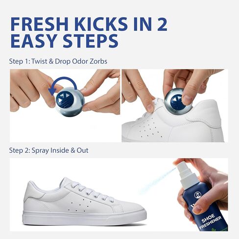 Shoe Deodorizer Spray & Odor Eliminator Kit - Shoe Spray for Smelly Shoes, Feet & Gym Bags | Peppermint Scent | Odor Removal & Shoe Cleaning Solution | 4 fl oz Spray + 2 Pairs of Deodorizer Balls in Saudi Arabia