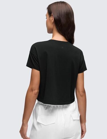 CRZ YOGA Women's Pima Cotton Workout Short Sleeve Shirts Loose Crop Tops Athletic Gym Shirt Casual Cropped T-Shirt White Apricot Large in Saudi Arabia