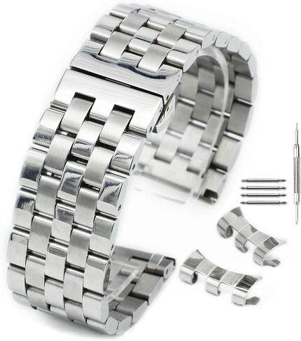 Curved Stainless Steel Brushed/Polished Watch Band Strap Buckle Clasp For Men Women 18mm/19mm/20mm/21mm/22mm in Saudi Arabia