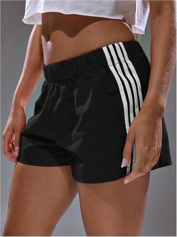 Verdusa Women's Y2k Side Striped Shorts Elastic Waist Straight Leg Casual Street Track Shorts in Saudi Arabia