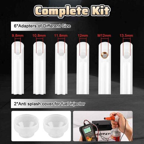 Universal Fuel Injector Tester and Cleaner Tool, DIY Cleaning Tool Kit for PWM, Adjustable Pulse Width Freq & Count, Two Injectors Test Simultaneously with 5 Modes, 6 Size Cleaning Adapters in Kuwait