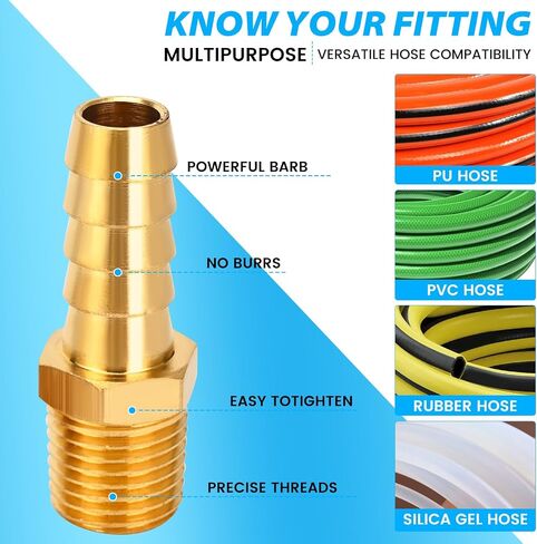 Dmikcav 6 Pcs Brass Hose Barb Fittings, 1/4 NPT to 3/8 Barb, Barbed Hose Fittings, Male Thread Hose Barb Adapter Connector, Hose Barb Fittings in Saudi Arabia