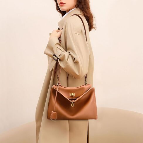 حقيبة حمل جلدية حقيقية للنساء: حقائب يد كتف من الجلد الناعم - محفظة ساتنشيل كروسوديس لأعمال السفر (متوسطة) in Kuwait