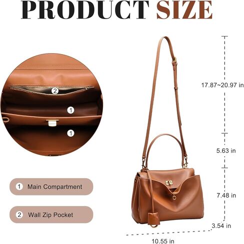 حقيبة حمل جلدية حقيقية للنساء: حقائب يد كتف من الجلد الناعم - محفظة ساتنشيل كروسوديس لأعمال السفر (متوسطة) in Kuwait