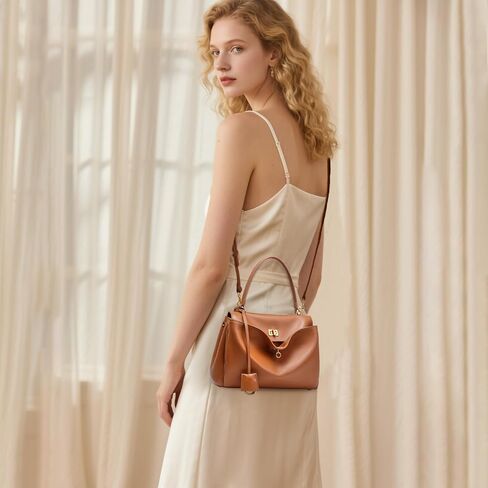 حقيبة حمل جلدية حقيقية للنساء: حقائب يد كتف من الجلد الناعم - محفظة ساتنشيل كروسوديس لأعمال السفر (متوسطة) in Kuwait