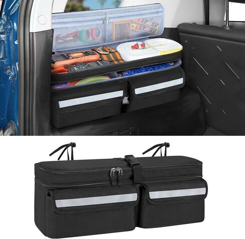 منظم جذع السيارة متوافق مع Toyota FJ Cruiser 2007-2021 ، صندوق تخزين للسيارات متعدد الوظائف مع غطاء ، حقيبة طبقة مزدوجة مع 3 أشرطة خطاف وحلقة ، كلا الجانبين مع الأشرطة للإصلاح ، الأسود ، in Saudi Arabia