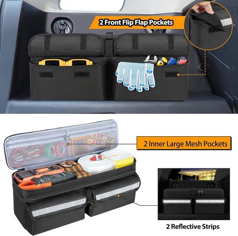 منظم جذع السيارة متوافق مع Toyota FJ Cruiser 2007-2021 ، صندوق تخزين للسيارات متعدد الوظائف مع غطاء ، حقيبة طبقة مزدوجة مع 3 أشرطة خطاف وحلقة ، كلا الجانبين مع الأشرطة للإصلاح ، الأسود ، in Saudi Arabia