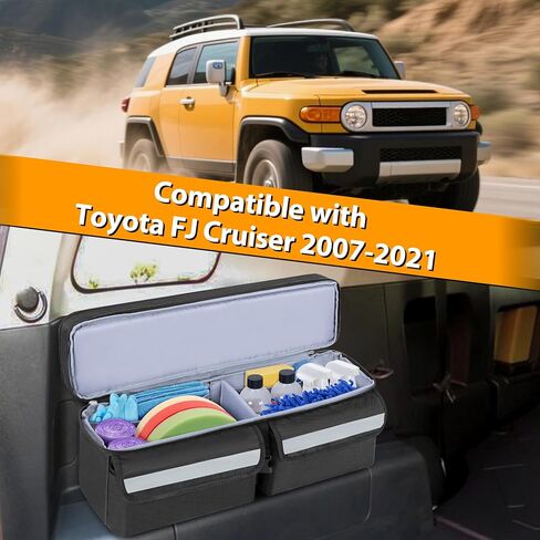 منظم جذع السيارة متوافق مع Toyota FJ Cruiser 2007-2021 ، صندوق تخزين للسيارات متعدد الوظائف مع غطاء ، حقيبة طبقة مزدوجة مع 3 أشرطة خطاف وحلقة ، كلا الجانبين مع الأشرطة للإصلاح ، الأسود ، in Saudi Arabia
