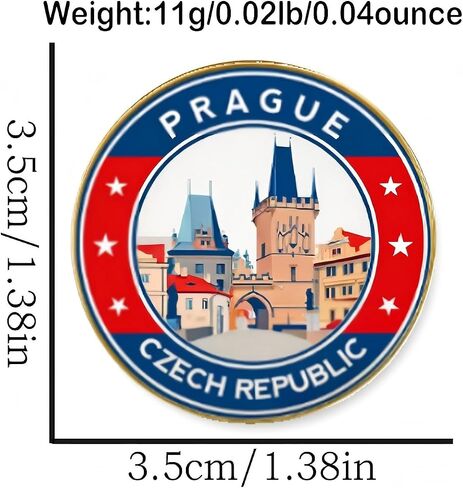 Prague Souvenir Pins Set of 2, Czech Republic Travel Collectible Badges, Alloy Metal with Gold Plating, City Landmark Tourist Gifts in Saudi Arabia
