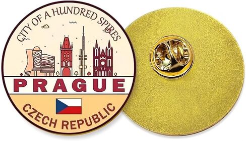 Prague Souvenir Pins Set of 2, Czech Republic Travel Collectible Badges, Alloy Metal with Gold Plating, City Landmark Tourist Gifts in Saudi Arabia