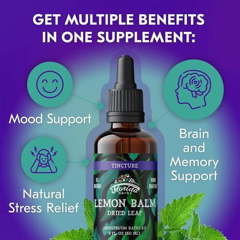Lemon Balm Tincture 2 oz – Organic Herbal Extract | Alcohol Free | Vegan Herbal Drops in Saudi Arabia