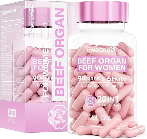 Beef Organs Supplement for Women: 600mg Beef Uterus, Liver, Kidney, Heart for Primal Hormone & PMS Support – Complex with Herbs, Multivitamin & Minerals for Energy & Balance – 60 Capsules Dietary in Saudi Arabia