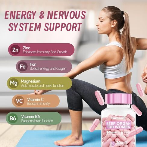 Beef Organs Supplement for Women: 600mg Beef Uterus, Liver, Kidney, Heart for Primal Hormone & PMS Support – Complex with Herbs, Multivitamin & Minerals for Energy & Balance – 60 Capsules Dietary in Saudi Arabia