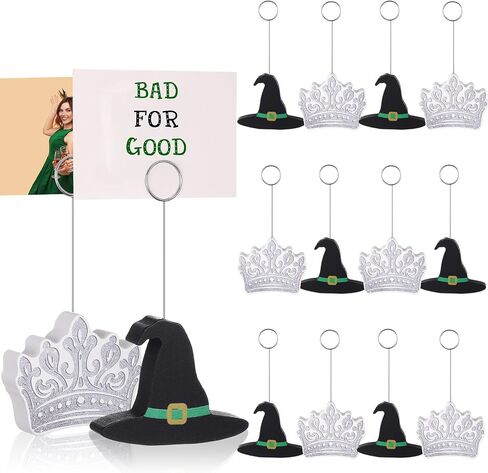 12 Pcs Witch And Princess Table Number Holders, Witch Theme Party Favor Wooden Hat and Crown Photo Card Holder Name Card Picture Stand for Pink and Green Birthday Decor in Saudi Arabia