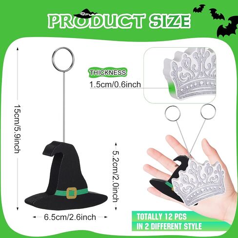 12 Pcs Witch And Princess Table Number Holders, Witch Theme Party Favor Wooden Hat and Crown Photo Card Holder Name Card Picture Stand for Pink and Green Birthday Decor in Saudi Arabia