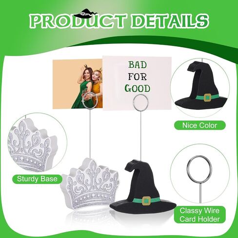 12 Pcs Witch And Princess Table Number Holders, Witch Theme Party Favor Wooden Hat and Crown Photo Card Holder Name Card Picture Stand for Pink and Green Birthday Decor in Saudi Arabia