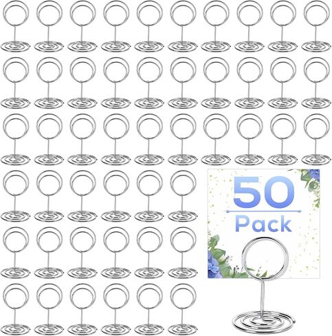 50PCS MINI Place Card Card ، 2 بوصة رقم طاولة لطيف ، حاملي الصورة ، اسم الجدول ، حاملات الأسلاك أصحاب صور للأسلحة المركزية حفل عيد ميلاد حفل زفاف ، فضية in Saudi Arabia