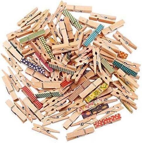 مقاطع خشبية صغيرة ، Magnolian 100pcs ملونة طبيعية مصغرة خشبية ورق peg pin حزمة حزمة الحرف مع 66 قدم جوت خيوط in Kuwait