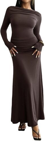 Elegant Long-Sleeved Gown with Off-The-Shoulder Design, Floor-Length Evening Dress, Available in Four Colors. in Saudi Arabia