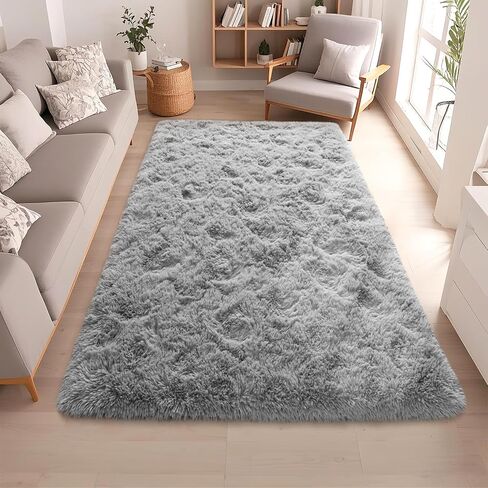 Black Rugs for Bedroom 4x5.9 ft - Ultra Soft Faux Fur Area Rug - Plush Non-Slip Shaggy Carpet for Living Room, Cozy Fluffy Rug for Kids Boys Girls Dorm Nursery Room, High Pile Floor Carpet in Saudi Arabia